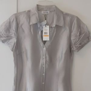 Silver Calvin Klein Acetate/Nylon Blend Blouse